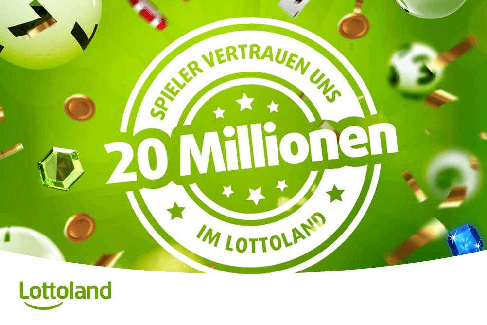 Grünes Siegel mit Schriftzug „20 Millionen Spieler vertrauen uns“ – Symbolbild für die weltweite Lottoland-Community und deren Vertrauen